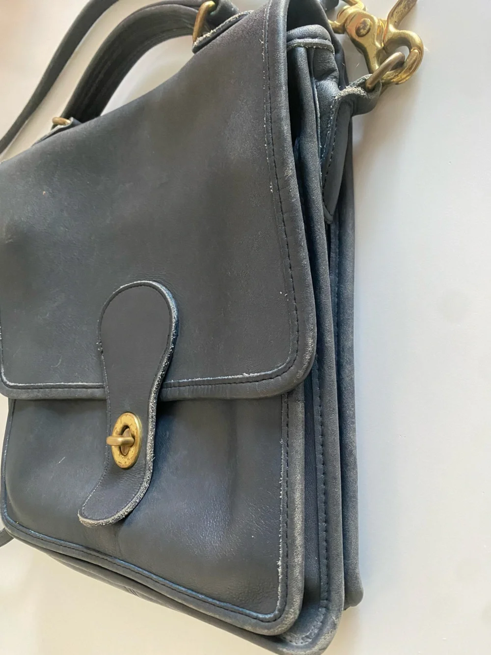 Vintage Coach 5130 Station Bag Blue Leather Crossbody Bag With Removable Strap